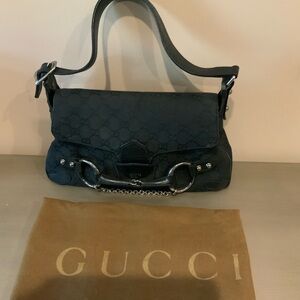 Authentic Gucci Monogram GG Horsebit Black Handbag